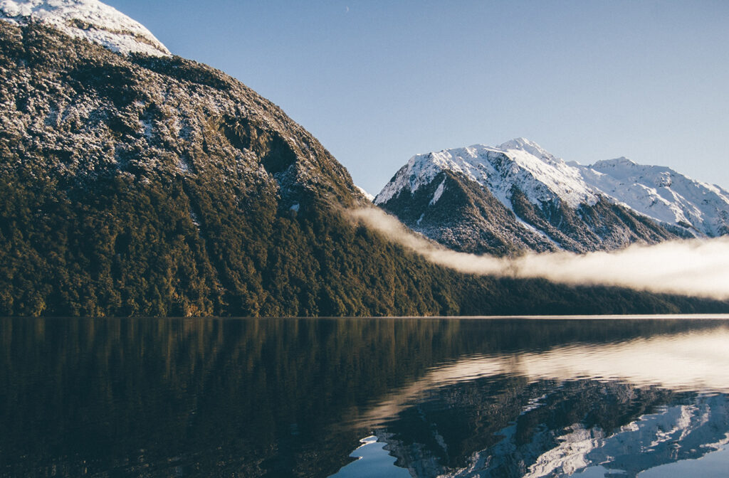 Mountain Range with glacier lake below