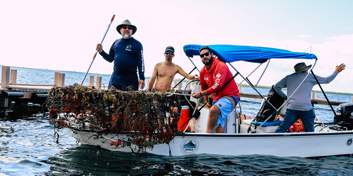 Derelict fishing gear removed from Puerto Rico on a boat