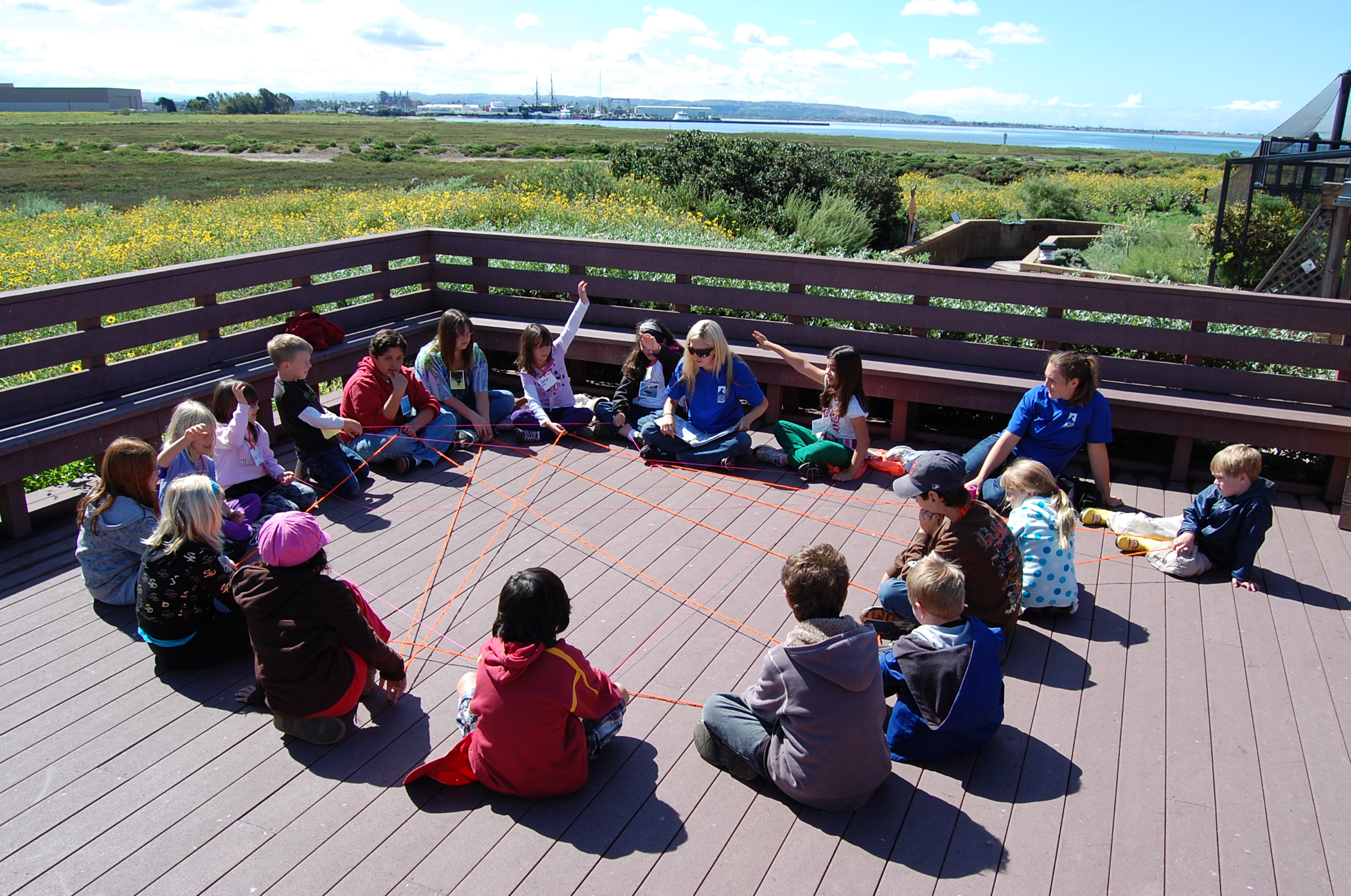 Ocean Literacy: children sitting in a circle outside near the coast