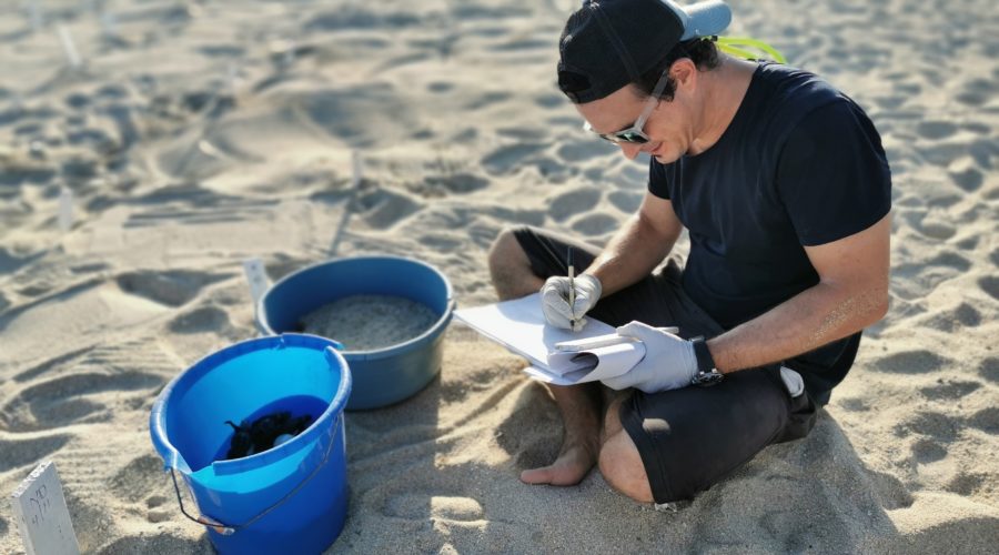 Organizacion SyCOMA: Man with supplies on the beach
