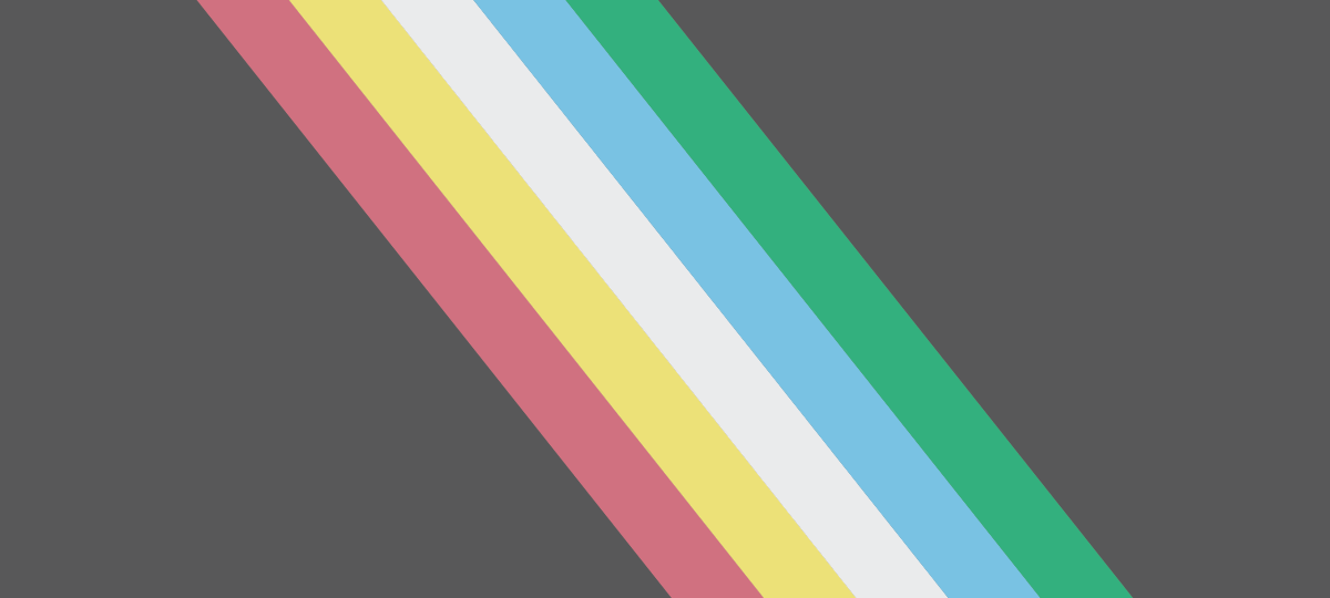 Disability pride flag with charcoal background, and red, yellow, white, blue, and green diagonal lines in the center