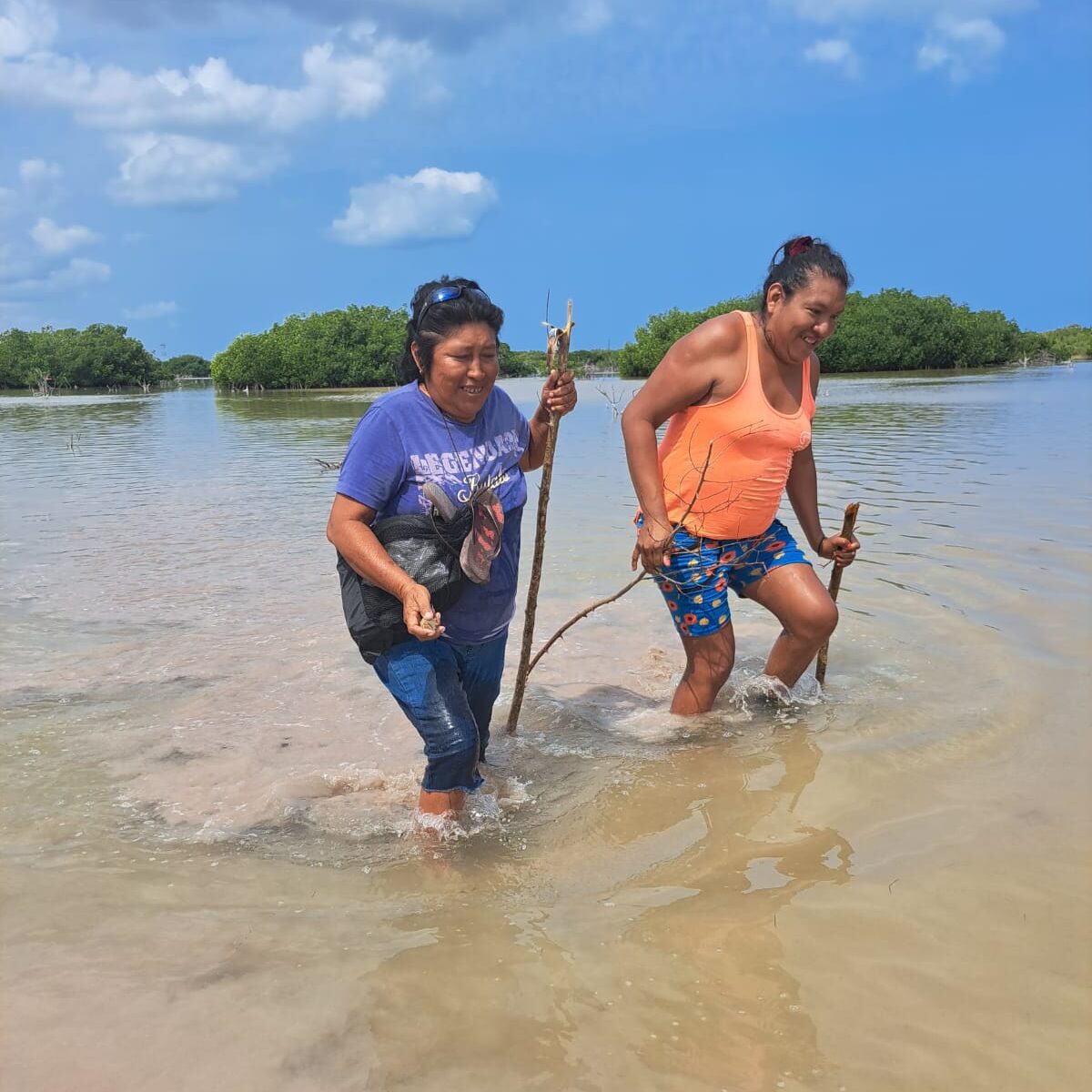 Santa Clara: two women in the water doing restoration work