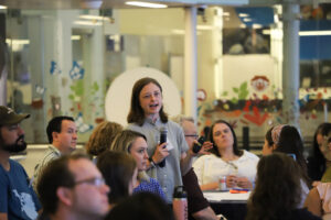 Krysta Hougen-Ryall debriefs her hands-on activity with Educators Summit participants