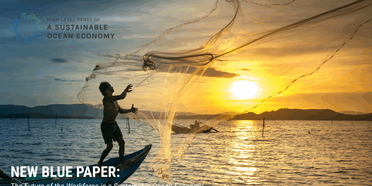 A man casts a fishing net in the air with a sun rising in the back.