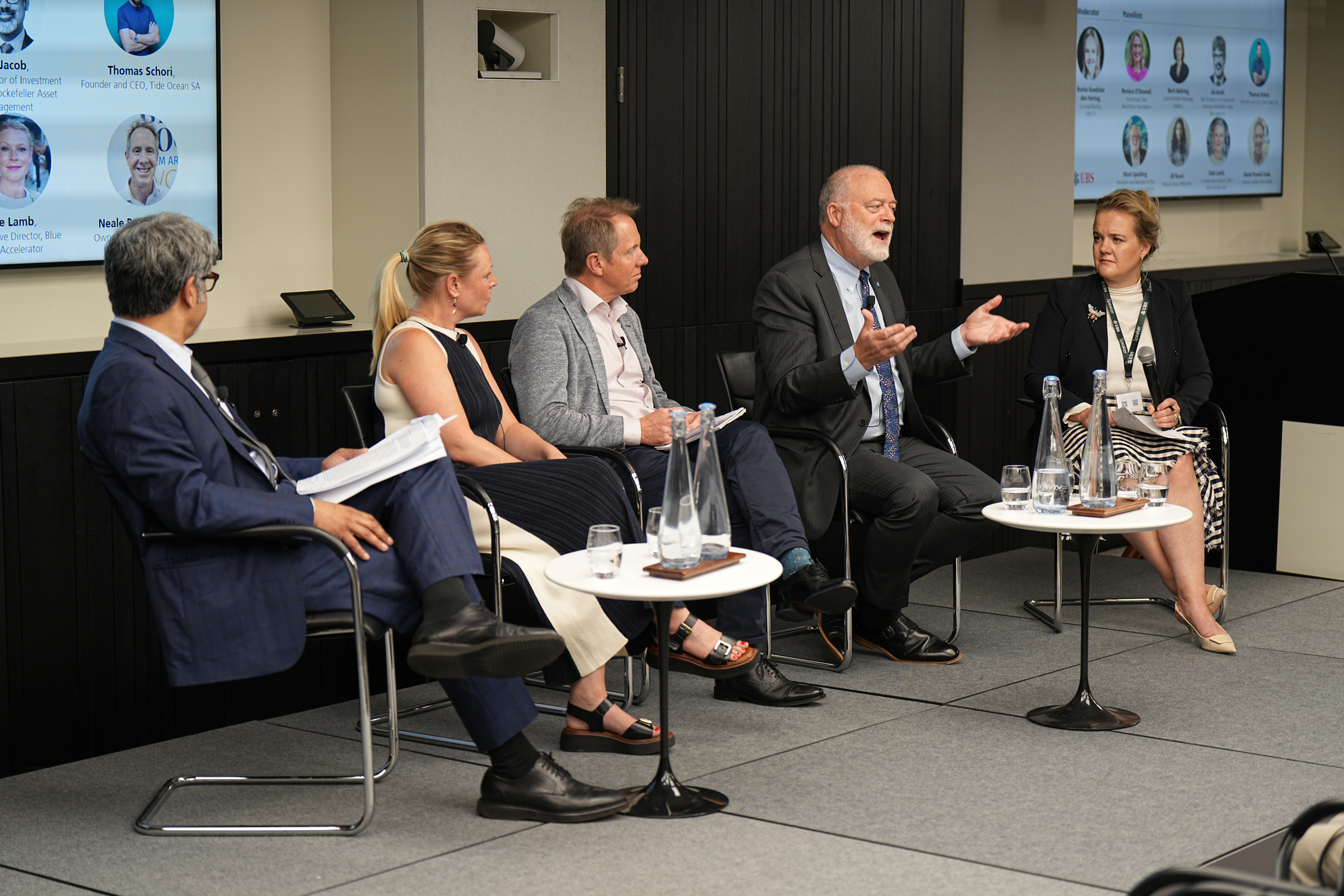 Mark J. Spalding speaking on a panel at teh UBS Nature Finance Forum in London.